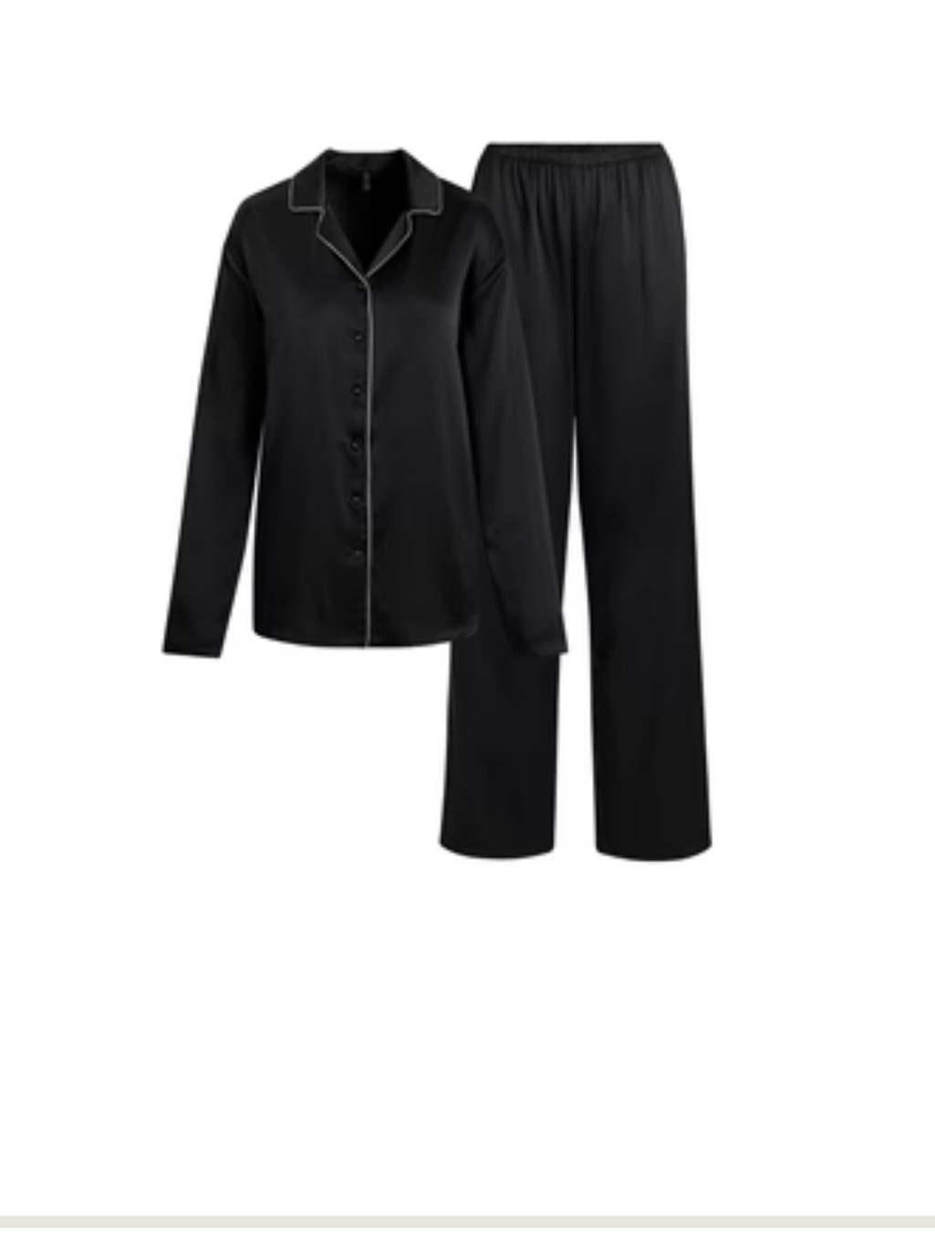 Skims Black Silk Pajama Set With Contrast Piping - Nwt - Size Medium